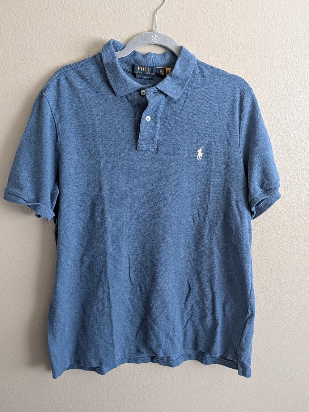 Polo Ralph Lauren Classic Fit Blue Pique Polo Shirt Size L Short Sleeve Preppy